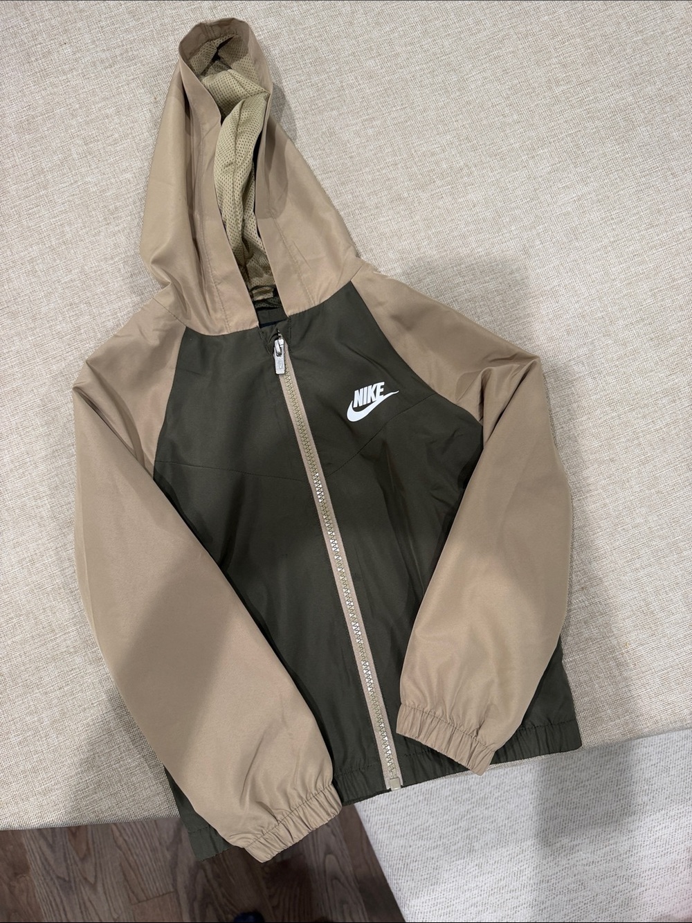 Nike Kids Hooded Jacket in Olive Green & Tan